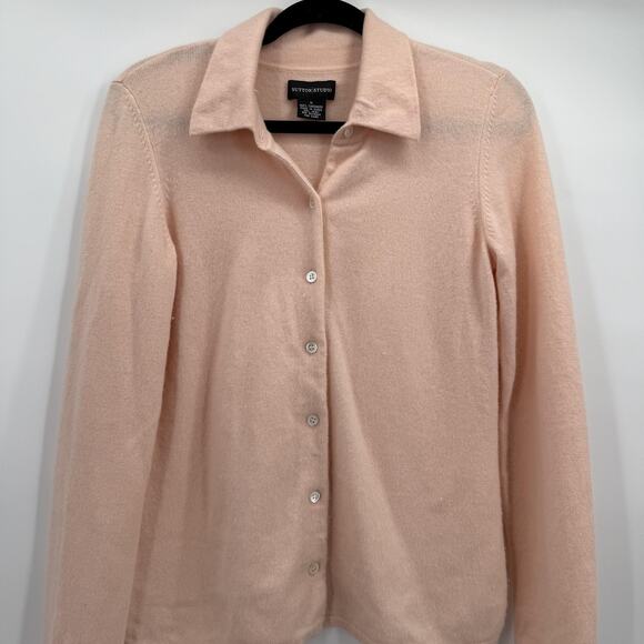 Sutton Studio Cardigan Sweater Womens Medium Pink 100% Cashmere Button Front - Picture 2 of 11